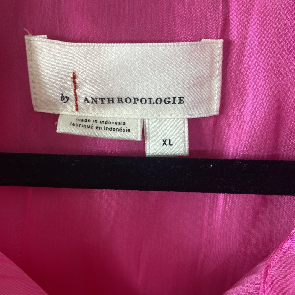 Anthropologie Hot Pink Iridescent Silky Women's Button Down XL Extra Large Satin - Picture 7 of 10